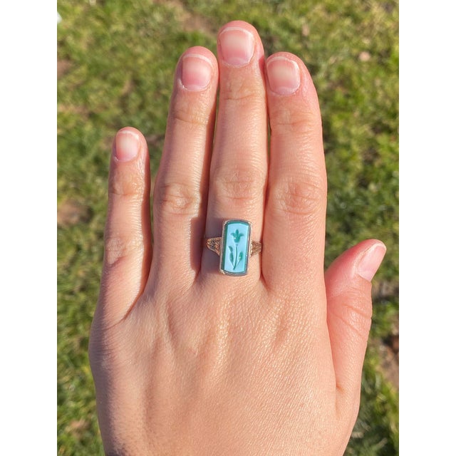 The Lynnfield: Antique Floral Carved Cameo Ring in Yellow Gold For Sale - Image 10 of 11