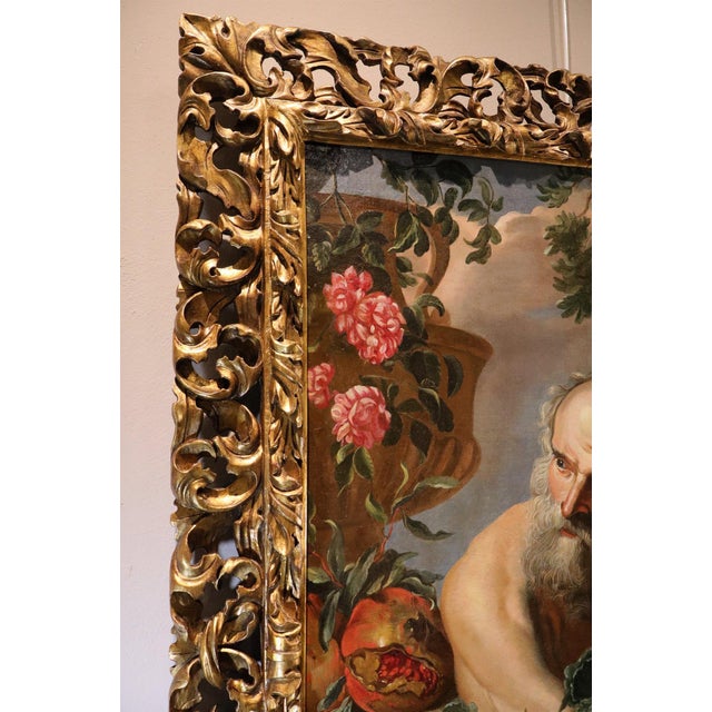 Bottega Di Abraham Brueghel, Portrait of the Greek Philosopher Diogenes with a Composition of Fruit, 1680, Oil on Canvas For Sale - Image 9 of 14