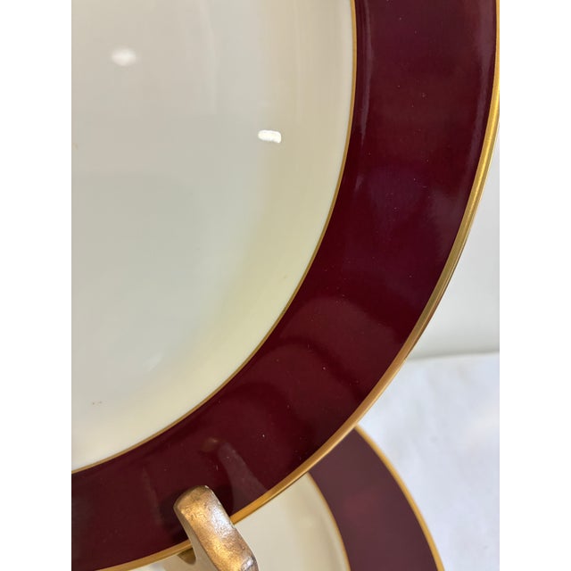 Mid 20th Century Vintage Pickard Ensemble Burgundy Gold-Trim Dinner Plates, Set of 4 For Sale - Image 5 of 12