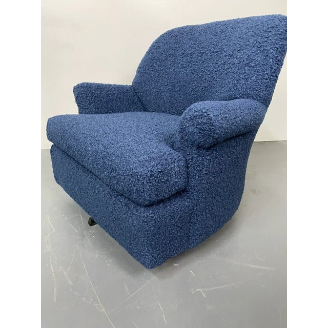 Pair of Mid-Century Modern Scroll Arm Swivel Lounge / Arm Chairs, Faux Shearling For Sale In New York - Image 6 of 10