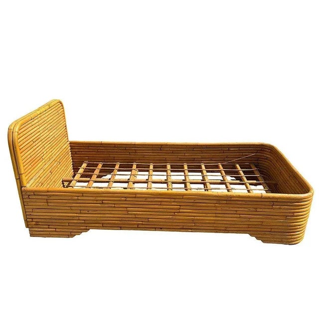 Restored Art Deco 15-Strand Stacked Rattan Bed Twin Bed Frame Headboard, 2 Available For Sale - Image 4 of 9