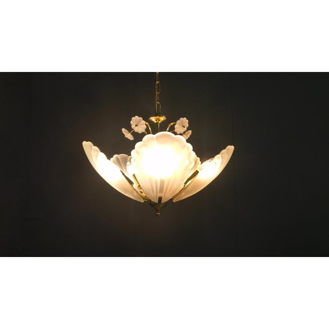 Vintage Italian Glass and Brass Chandelier, 1970s For Sale - Image 6 of 17