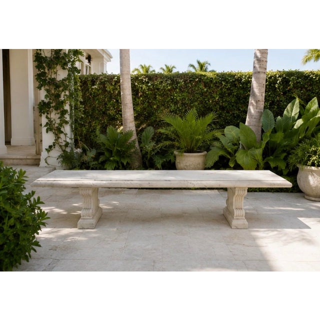 Italian Neoclassical Carved White Marble Bench With Scroll Pedestal Legs For Sale - Image 10 of 11