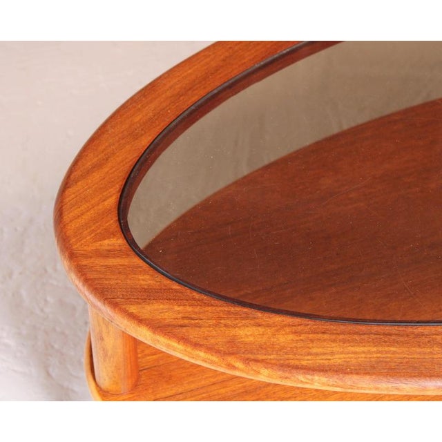 Mid-Century Oval Teak 2-Tier Coffee Table with Smoked Glass Top and Brass Feet from G-Plan, 1970s For Sale - Image 6 of 11
