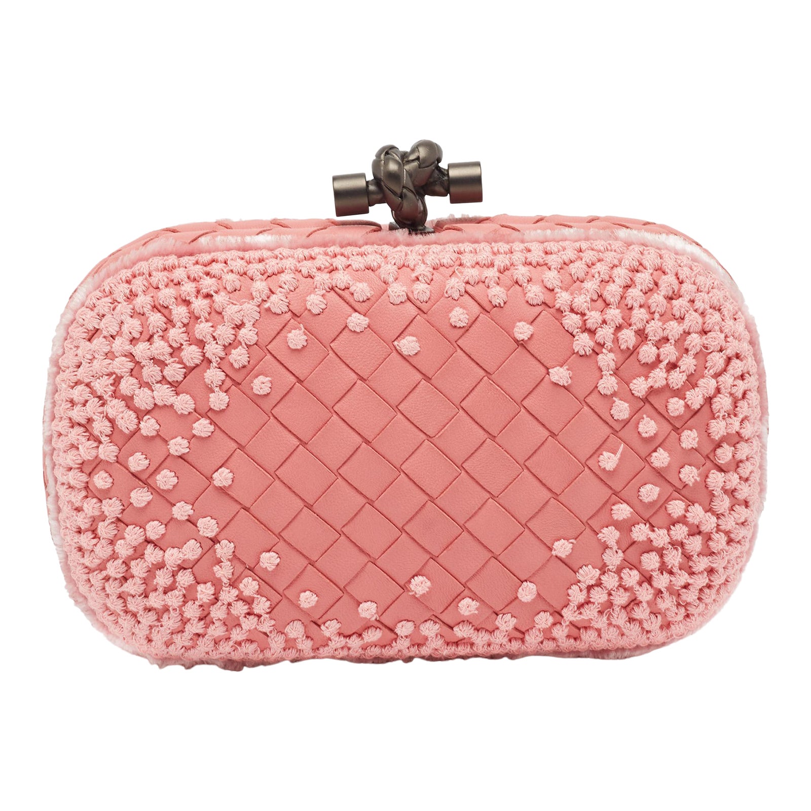 Bottega Veneta Pink Embroidered Intrecciato Leather Knot Clutch | Chairish