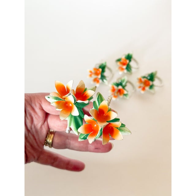 1960s Vintage Tole Flower Napkin Rings- Set of 6 For Sale - Image 5 of 8