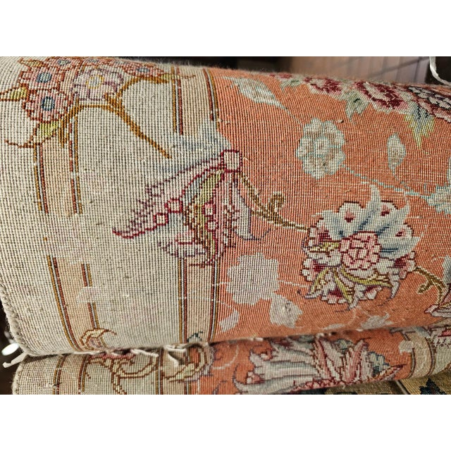19th Century Vintage Tabriz Rug, Hand-Knotted Wool & Silk, Floral Pattern, Ivory & Pink, 8x12 For Sale - Image 5 of 18