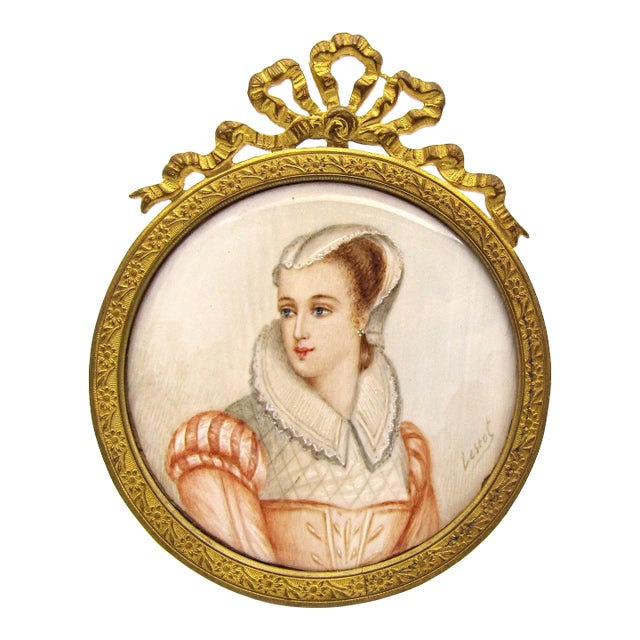 Mid 19th Century Miniature Portrait Madame Stuart by Adolphe Alexandre Lesrel, Framed For Sale