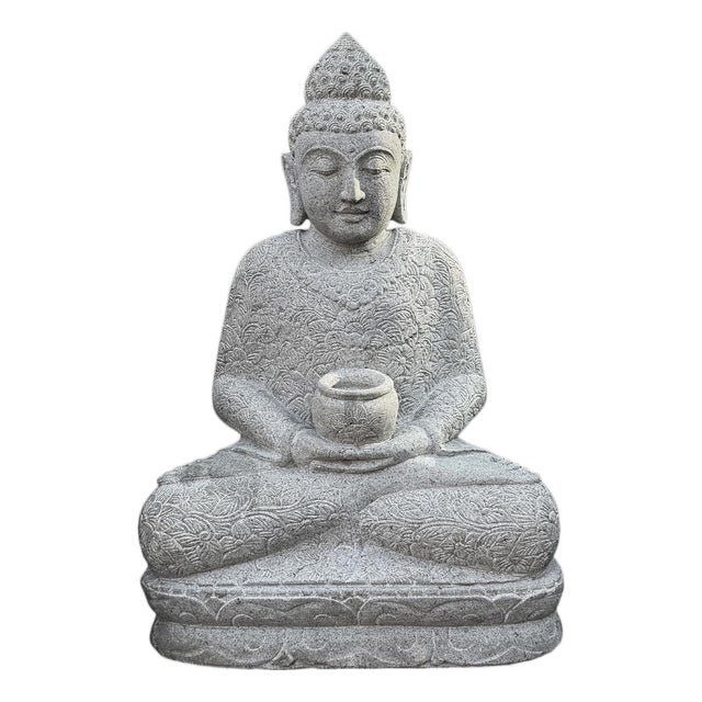 Vintage Stone Carved Buddha Statue For Sale