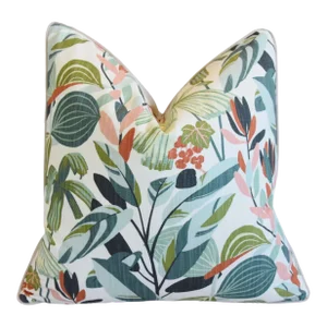 Tropical Floral Botanical Garden Feather/Down Pillow. 24” Square