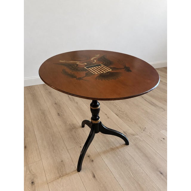 Hitchcock Federal Style tilt top side table with stenciled eagle top & ebonized wood with painted muted gold accented...