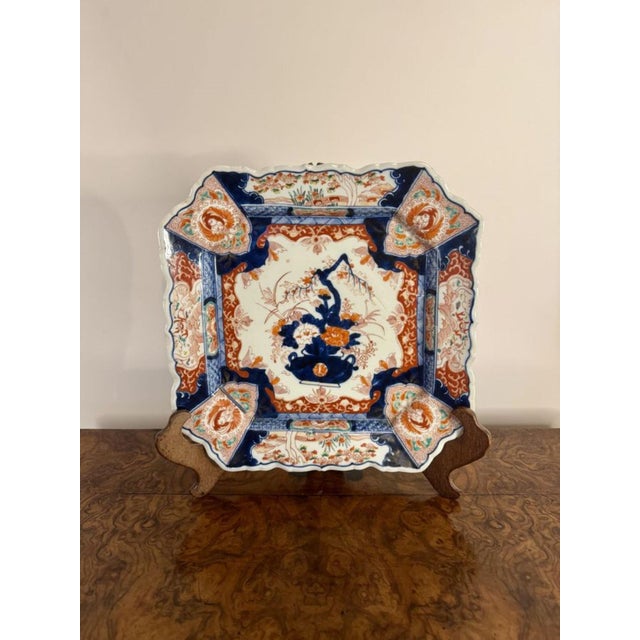 Fantastic quality large antique Japanese imari square plate, Having a shaped scalloped edge with quality hand painted...