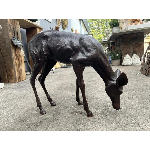 Bronze Grazing Fawn Deer Garden Sculpture For Sale - Image 11 of 15