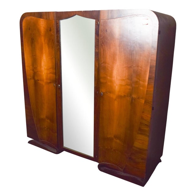 Vintage Art Deco Three-Door Wardrobe in Walnut, 1930 For Sale - Image 11 of 11