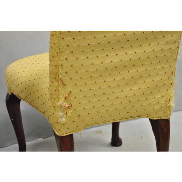 Vintage Queen Anne Style Cherry Wood Upholstered Dining Side Chairs - Set of 6 For Sale - Image 10 of 16