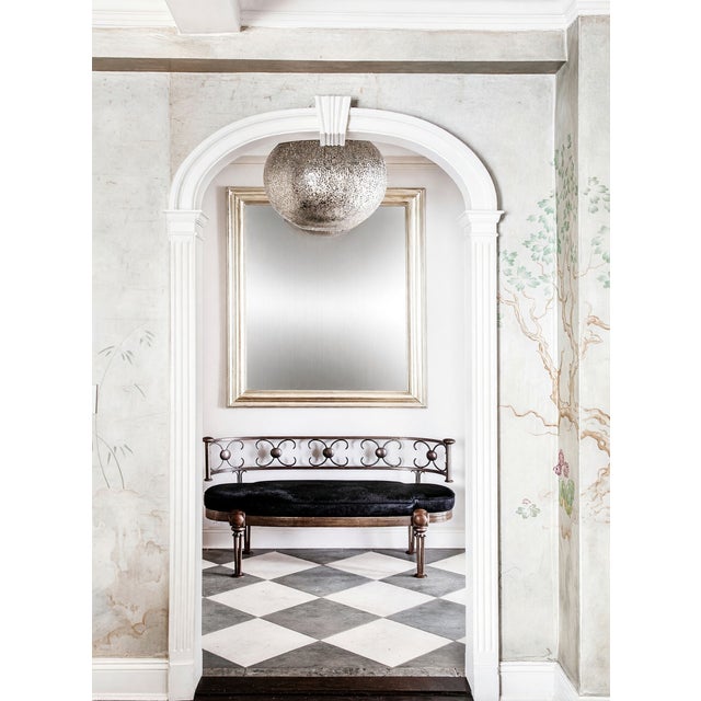 French Dramatically Elegant... Early 20th C. French Hand-Forged Iron & Black Cowhide Scroll Arm Settee For Sale - Image 3 of 9