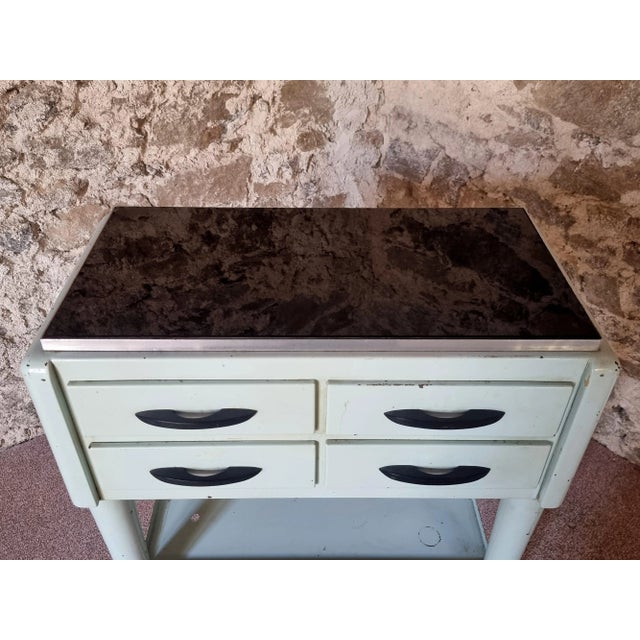 Vintage French Medical Instrument Table Metal Cabinet with Glass Top, 1960s For Sale - Image 9 of 11