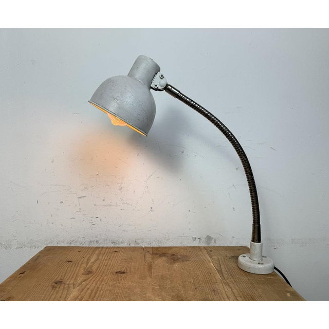 Industrial Grey Workshop Gooseneck Table Lamp, 1960s For Sale - Image 17 of 18