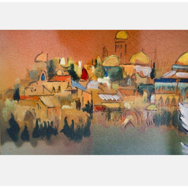 Ben Avraham Nhamani, Ben Avraham Nahmani Israeli School Jerusalem Landscape Painting Doves of Peace, c.1980s For Sale - Image 4 of 8