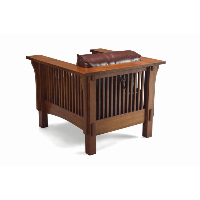 Animal Skin Craftsman Crofter Mission Style Arm Chair - Chestnut For Sale - Image 7 of 10