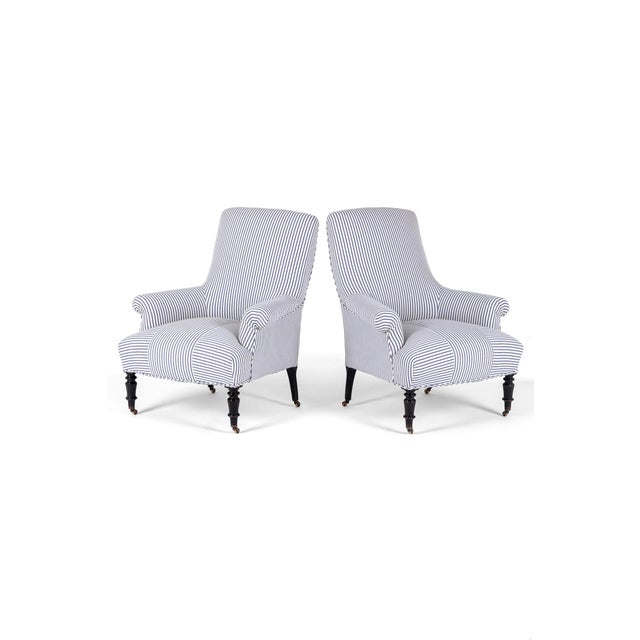 French Chairs in Princeton Ticking, Set of 2 For Sale - Image 14 of 14