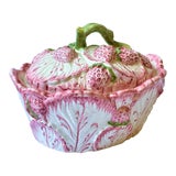 Vintage Portuguese Faience Strawberry Trinket Box For Sale