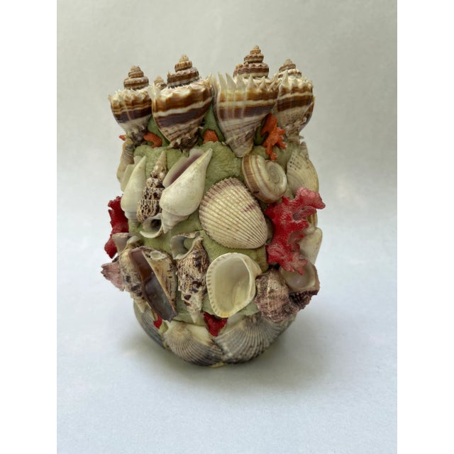 Boho Chic Vintage Seashell Encrusted Glass Vase For Sale - Image 3 of 7