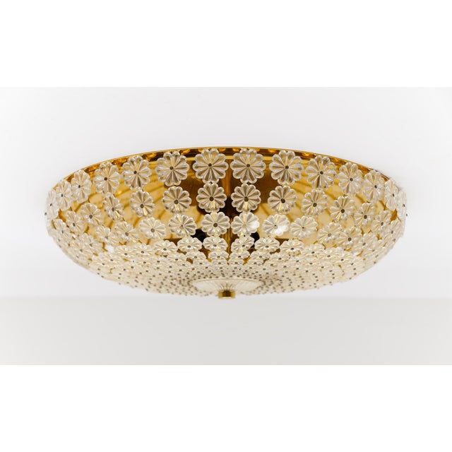 Large Crystal Flower Flush Mount, Austria, 1960s For Sale - Image 4 of 11