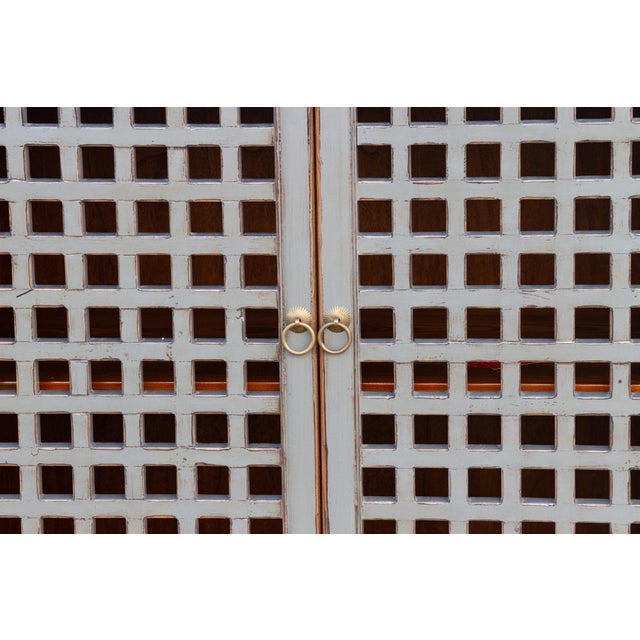 Wood Stone Gray Painted Lattice Sideboard For Sale - Image 7 of 8