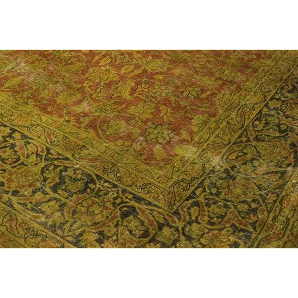1980s Semi Vintage Distressed Over Dyed Rust/Blue Wool Rug -9'9 X 12'8 For Sale - Image 4 of 8