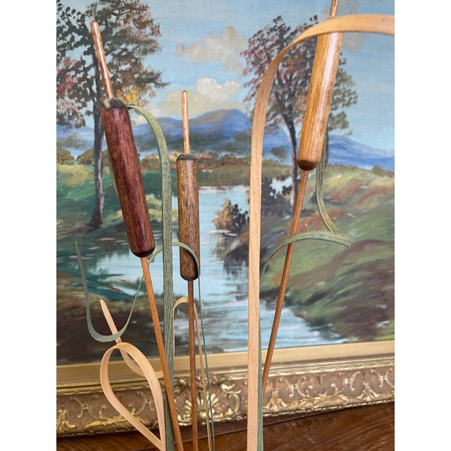 1970s 1980s Handcrafted Wooden Cattail a Sculpture by Wood N' Things, Minnesota Studio Craft Botanical Art For Sale - Image 5 of 10