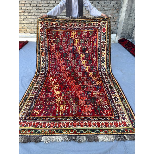 Red Shiraz Boteh Hand-Knotted Wool Rug - 8'1" X 5'6" For Sale - Image 4 of 12