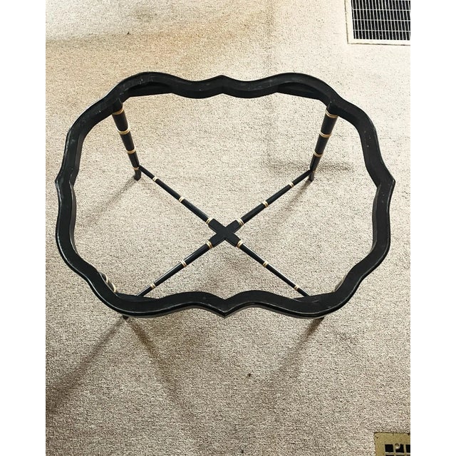 Antique Painted Tole Tray on Faux Bamboo Stand For Sale - Image 4 of 8