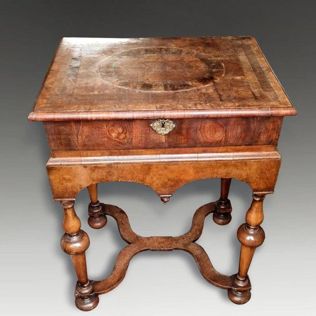Antique William and Mary Oyster Veneered Walnut Box on Stand, 1680 For Sale - Image 4 of 9