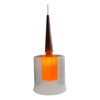 Scandinavian Pendant in Glass and Teak, 1960s For Sale