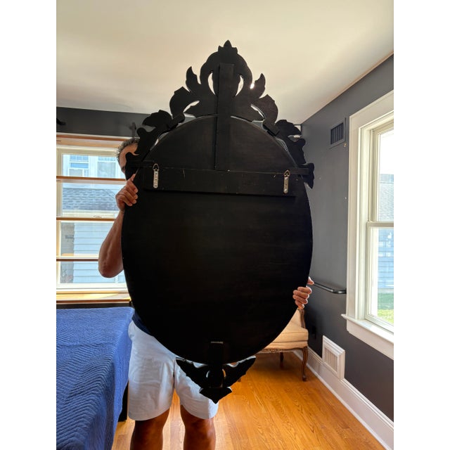 Ornate Dark Blue and Etched Glass Oval Venetian Mirror For Sale - Image 10 of 10