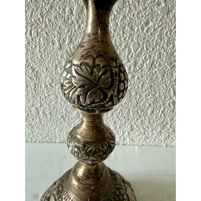 Rare 19th C. Antique Silver Judaica Shabbat Candlesticks Polish Szekman For Sale - Image 16 of 18