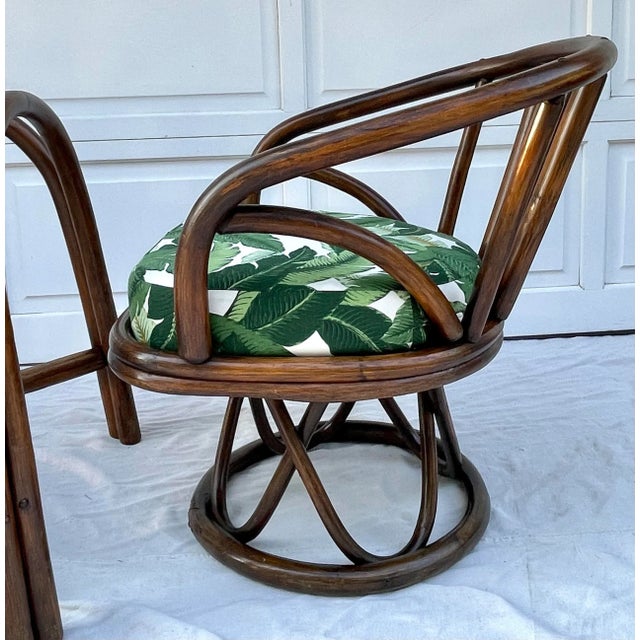 Brown Jordan Mid-Century Bent Bamboo Set of Swivel Chairs and Table Base - 3 Pieces For Sale - Image 4 of 11