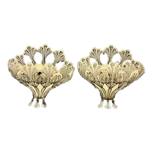 1960's Beaded Crystals White Sconces - a Pair