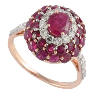 2.76 Carat Natural Ruby Cluster Ring in 14k Solid Rose Gold Size 7 For Sale