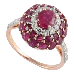 2.76 Carat Natural Ruby Cluster Ring in 14k Solid Rose Gold Size 7