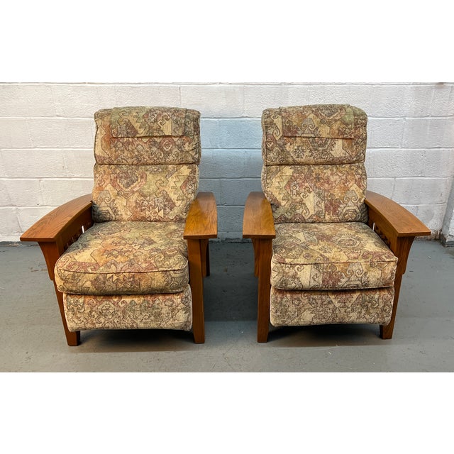 Late 20th Century Pair of Mission Style Reclining Lounge Chairs For Sale - Image 4 of 15