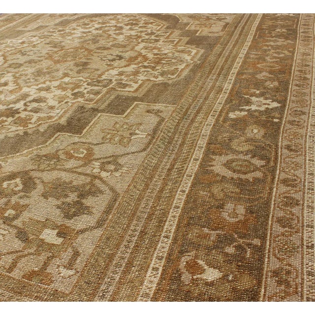 Mid 20th Century Vintage Turkish Oushak Rug With Ivory, Tan, Light Brown Floral Medallion Design For Sale In Atlanta - Image 6 of 9