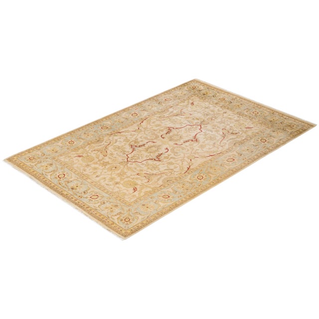 Ivory Vintage Traditional Hand Knotted Wool Area Rug, Ivory - 6'2" X 9'7" For Sale - Image 8 of 9