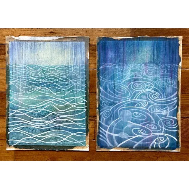 Contemporary Blue and White, "Rain 1" Contemporary Abstract Watercolor Painting by Kathleen Ney For Sale - Image 3 of 4