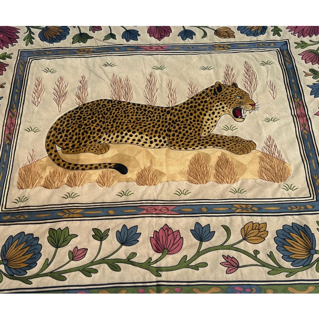 Mid-Century Modern Vintage Hand Embroidered Leopard Textile Wall Hanging, 1980s For Sale - Image 3 of 6
