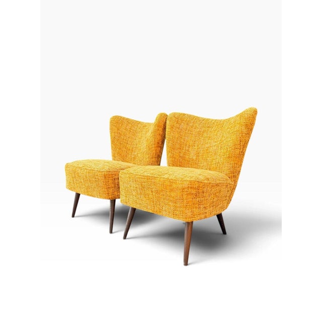 OVERVIEW A matching pair of mid-century Danish modern cocktail chairs with compact, armless forms. They work well side by...