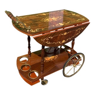 Vintage Mobile Italian Inlaid Lacquered Dry Bar or Tea Cart For Sale