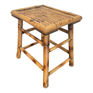 1970s Tortoise Burnt Bamboo Accent Table For Sale