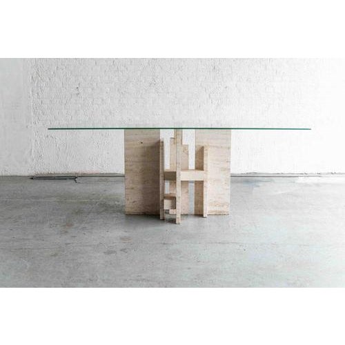 Glass & Travertine Dining Table by Willy Ballez For Sale - Image 4 of 18